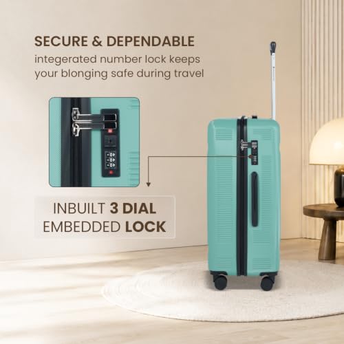 Image of SWISS MILITARY Pascal Hard 68cm Lightweight PC Medium Check in Travel Luggage Trolley Bag with Anti-Theft Zippers & 3-Dial Lock, 360 Wheels, Wet Pocket & Aluminium Handle Suitcase Capacity 93L-Green