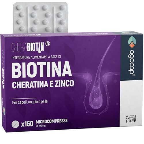 Cherabiotin, integratori a base di Biotina, Cheratina e Zinco. Vitamine per unghie e pelle. crescita capelli e anticaduta donna. 160 micro compresse, 5 MESI DI FORNITURA (Cherabiotin 160cpr)