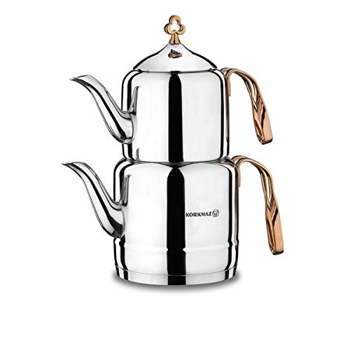 Korkmaz A213 Çintemani Tea Pot Rose Gold, Stainless Steel, Solar Base, Teapot Sets For Adults, Turkish Tea Set #TOP11