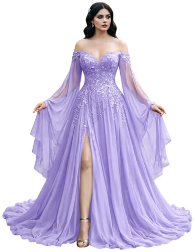 Mauuwy Gorgeous Lavender Wedding Dress with Side Split Size 12