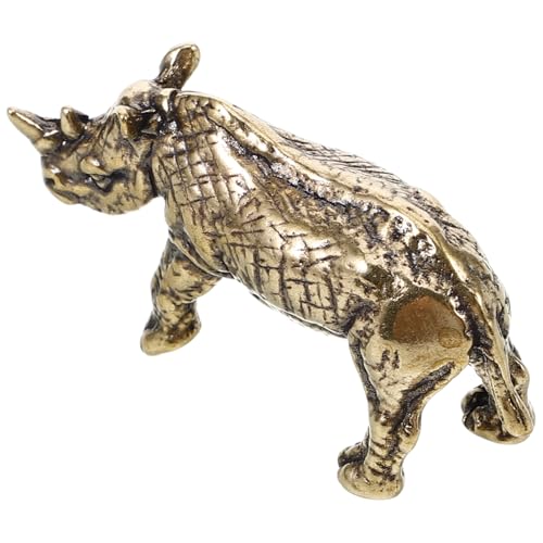 Rhinocéros miniature en laiton pour ornement de bureau chic et salon contemporain