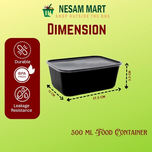 Image of Disposable Rectangle Containers for Food - 500ml Food Packing Box with Lid | Microwave & Fridge Safe Parcel Box | Pack of 25 Use & Throw Boxes for Storage