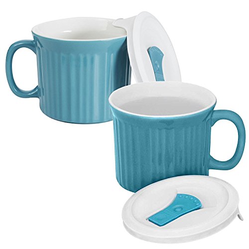 Flash Deals - 70% OFF Corningware 20-Ounce Oven Safe Meal Mug with Vented Lid, Pool Blue, Pack of 2