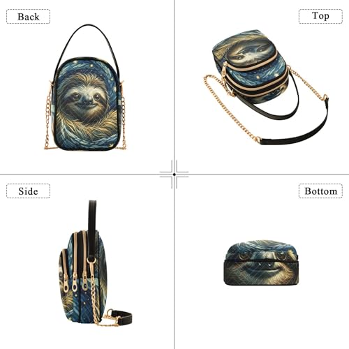 Cute Sloth Starry Night Shoulder Handbag Women Decorative Phone Bags with Chain Strap Quilted Designer Satchel Crossbody Bag4