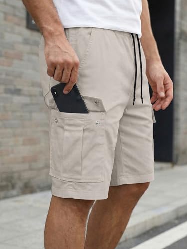 Image of JMIERR Mens Casual Cotton Twill Cargo Shorts Drawstring Classic Chino Stretch Short with 6 Pockets