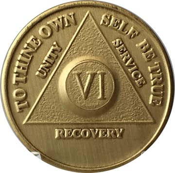 6 Year AA Medallion Traditional Bronze Raised Center Sobriety Chip