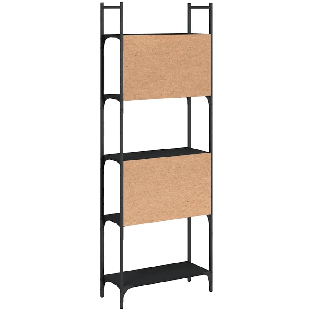 Libreria a 5 ripiani, nero, 60,5 x 24 x 166,5 cm, in legno, acciaio, versatile, per soggiorno, ufficio, camera da letto, cantina, con supporto da parete