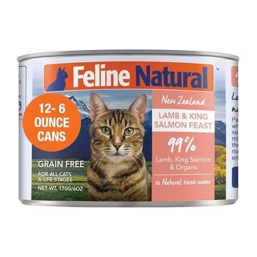 Feline Natural Wet Cat Food Pate - Lamb & Salmon Feast, 6 Ounce (Pack of 12), Grain-Free Recipe, New Zealand Sourced Ingredients