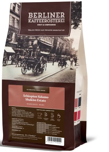 Berliner Kaffeerösterei - Äthiopien Sidamo Shakiso Estate (500g / ganze Bohne), Röstgrad Kaffee: hell, 100% Arabica Bohnen, Aromaprofil: Floral/Nussig/Würzig