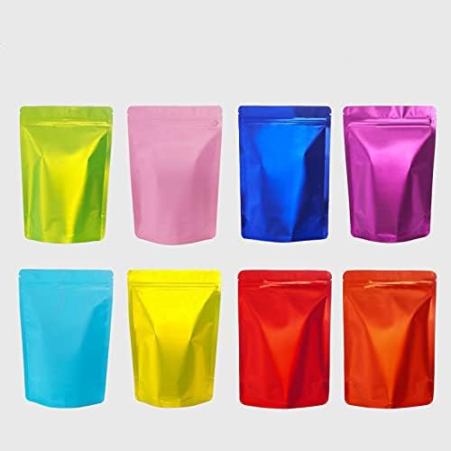 100 Pieces Color Aluminized Self-Supporting Ziplock Foil Pouch Bags Thickened Packaging Bags for Candy Gift Food Storage (Purple,7.09x10.24+1.57 Inch)