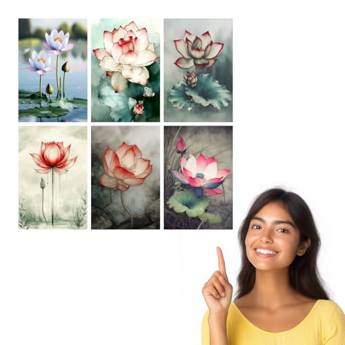 Image of SiddArtify Lotus Flower Wall Art Poster Print Set - Botanical Prints for Living Room Bedroom Office Decor - 8x12 Sticker Pack of 6