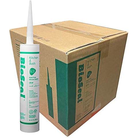 Clear BioSeal 100% Silicone Sealant Caulk Kitchen and Bath Grade, Waterproof and No Odor No Color Change 10.1 Ounce Cartridge, 25 Clear Tubes Box Cover