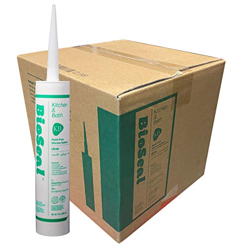 Clear BioSeal 100% Silicone Sealant Caulk Kitchen and Bath Grade, Waterproof and No Odor No Color Change 10.1 Ounce Cartridge, 25 Clear Tubes Box