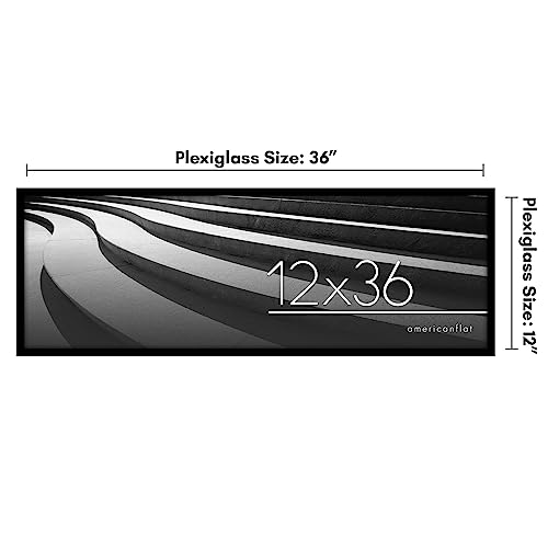 Americanflat 12x36 Picture Frame with Polished Plexiglass - Streamline Collection - Thin Border Picture Frame for Wall Display - Hanging Hardware Included - Black