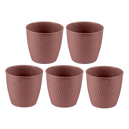 Kigima Blumentopf 5er Set 16cm Durchmesser Braun – Robuste Blumentöpfe aus Plastik – Dekorativer Übertopf mit Entwässerungsoption – Stilvoller Blumentopf für Innen- & Außenbereiche