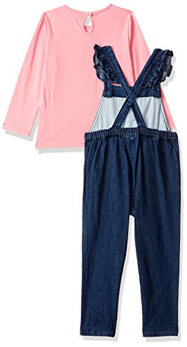 Image of miniklub Girls Navy Blue Dunagree With Pink Solid Top