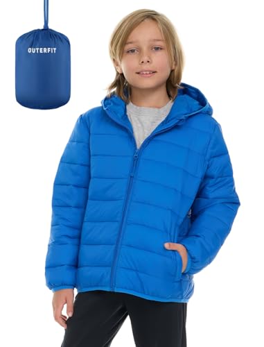 Outerfit Packable Boys Puffer Jacket with Hood, Lightweight Boys Winter Jacket