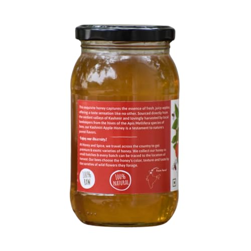 Image of Honey and Spice Kashmiri Apple Honey | 100% Organic Honey | Raw and Unprocessed | Pure Honey without Sugar | Sourced directly from the verdant valleys of Kashmir | No Added Preservatives | Unblended and Unpasteurized | Natural and Original | Unprocessed honey | (500g, Pack of 2)