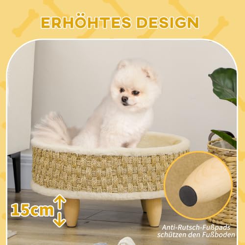 PawHut Hundebett Erhöhtes Haustierbett, 48 x 48 x 24,5 cm Beige+Khaki