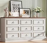 HUAHUU Farmhouse 9 Drawer Dresser for Bedroom, 60' Wide Wood Dresser with Roman Column, Chest of Drawers with Antique Bronze Circle Handles, Storage Organizer for Living Room, Hallway, Entryway, White