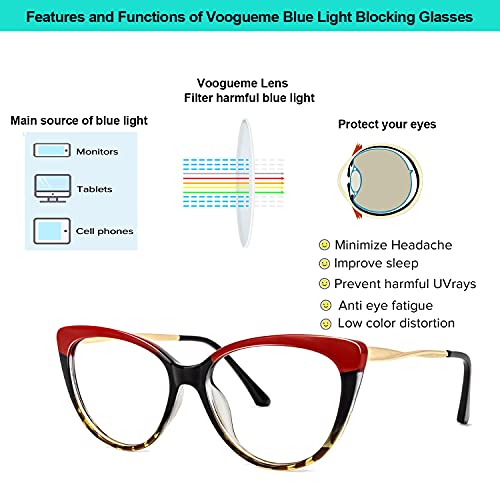 Voogueme Red Cat Eye Blue Light Glasses For Women Block Uv Anti Eyestrain Eyewear Trudie Gop153479-03 #TOP3