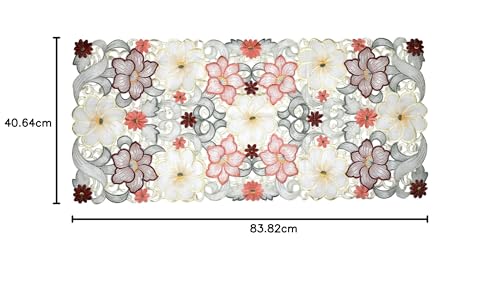 Image of MONKDECOR Design - 022 Tissue Cutwork Centre / Dining Table Runner (Size- 16x33 Inches)- Maroon