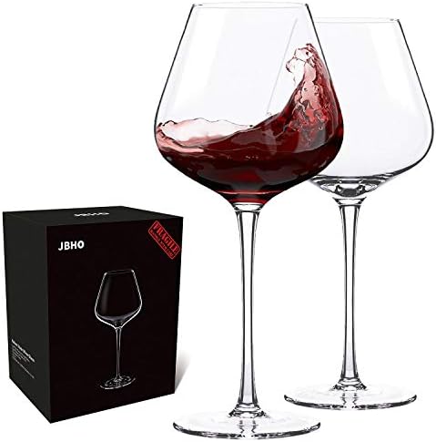 Hand Blown Italian Style Crystal Burgundy Wine Glasses - Lead-Free Premium Crystal Clear Glass - Set of 2 - 21 Ounce - Gift-Box for any Occasion
