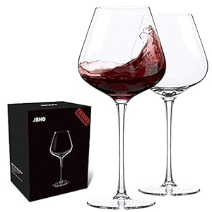 JBHO Hand Blown Italian Style Crystal Burgundy Wine Glasses – Lead-Free Premium Crystal Clear Glass – Set of 2-21 Ounce – Gift-Box for any Occasion