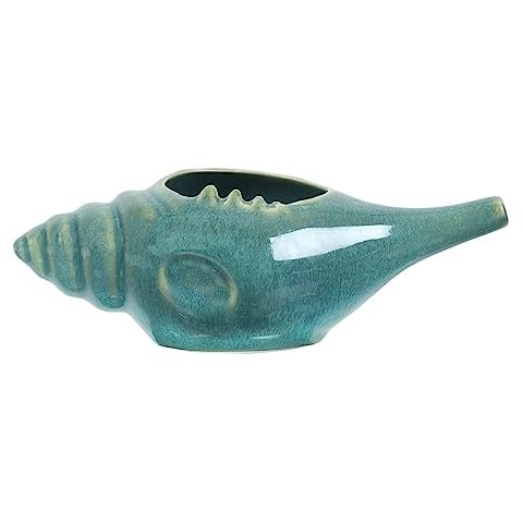 Qimacplus Leak Proof Durable Ceramic Neti Pot Comfortable Grip With10 Sachet Neti Salt | Microwave and Dishwasher Friendly Natural Treatment for Sinus and Congestion Attractive Designed (Light Blue) Cover
