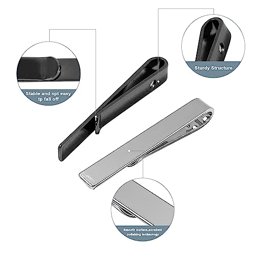 Roctee 4pcs Skinny Tie Clips for Men 1.69 Inch, Tie Clip Tie Bar Tie Bars Pins Clasps Set for Regular Ties Short Slim Thin Ties with Box Black Blue Gold Silver4