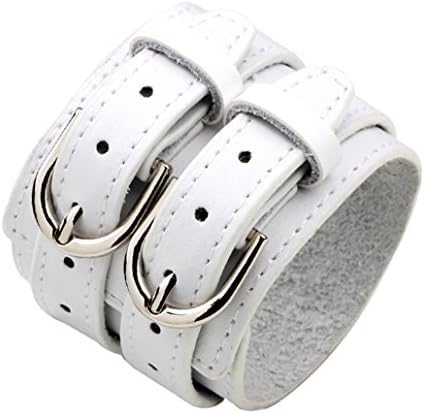Punk Rock Double Row Belt Buckle Wristband Wide Leather Cuff Bracelet