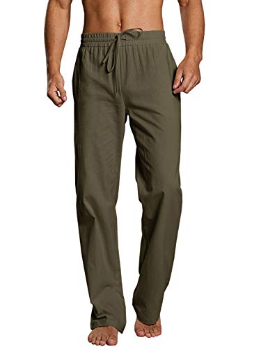 Image of PASLTER Mens Cotton Linen Pants Casual Summer Beach Pants Dress Trousers | Loose Fit, Elastic Drawstring Waist, Lightweight, Straight-Legs, Slacks, Yoga, Work, Vacation, Quick Dry