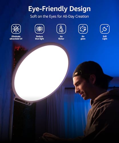 Image of amaran Verge Max LED Video Light,60W Bi-Color 22in Circular Edge-lit Panel Light,APP Control with Desk Clamp Stand Dimmable Desk Light for Home Office, Gaming, Podcast, Live Streaming (White)