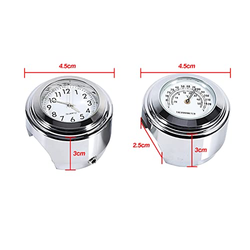 Reloj de manillar para motocicleta con termómetro integrado para soportes de 7/8 y 1 pulgada 6