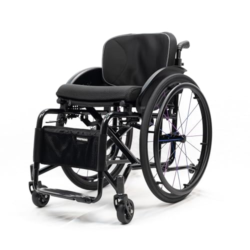 All-Terrain Ultra Lightweight Sports Wheelchair Foldable Adjustable Footrest and Seat Height, Handbrakes,Suitable for Teenagers, Adults, Seniors(Black2,Seat Width 40cm/15.74in)