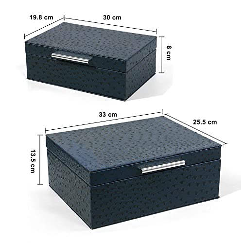Sophinique Faux Ostrich Leather Decorative Boxes (2Pcs), Storage Hinged Boxes, Jewelry Organizer, Accessory Organizer, Nested Decorative Boxes #TOP1