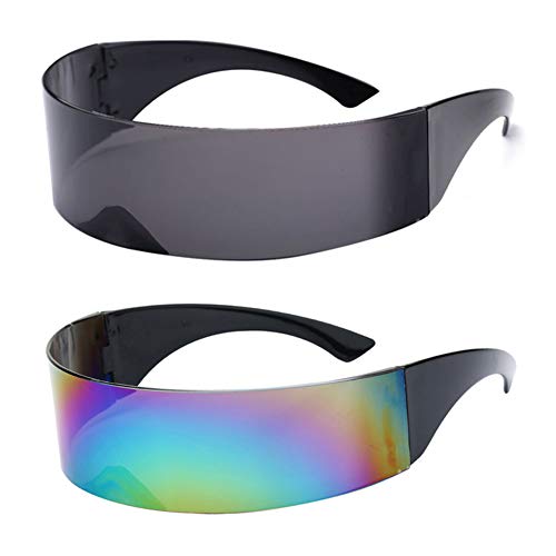 Image of PLOPLO 2 Pack Futuristic Cyclops Monoblock Shield Mirrored Sunglasses Sunglass Glasses