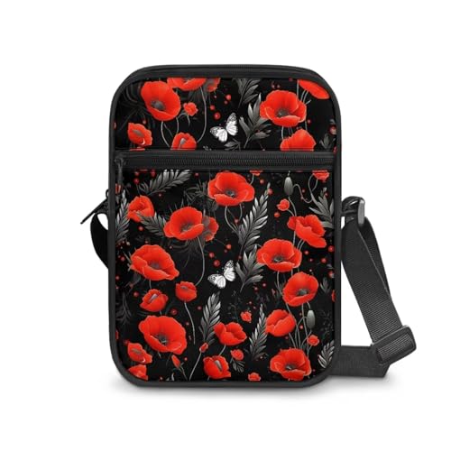 Women's Hibiscus Flower Crossbody Bag, Zip Small Messenger Shoulder Storage Bags