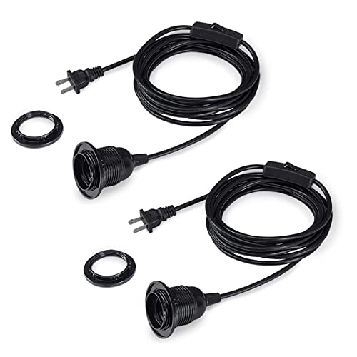 Hession 2-Pack 15 Feet Plug In Pendant Light, Black Extension Hanging Lantern Cord Cable With In-Line On/Off Switch, E26 E27 Socket #TOP13