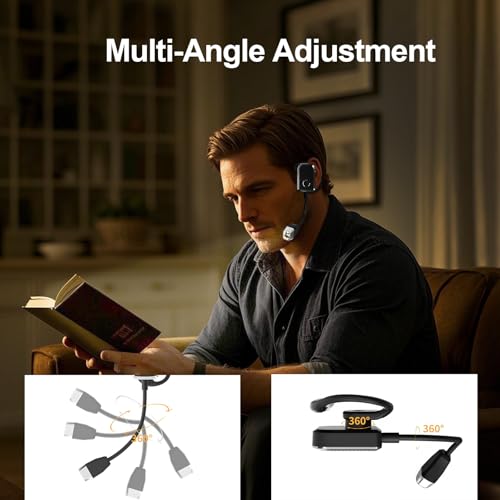 Image of Ear-Wearing Reading Light,Portable USB Rechargeable Book Light,3 Color Temperatures & Stepless Dimming Brightness,Hands-Free Book Light for Reading in Bed, Knitting, Repairing, Bookworms Gifts (White)