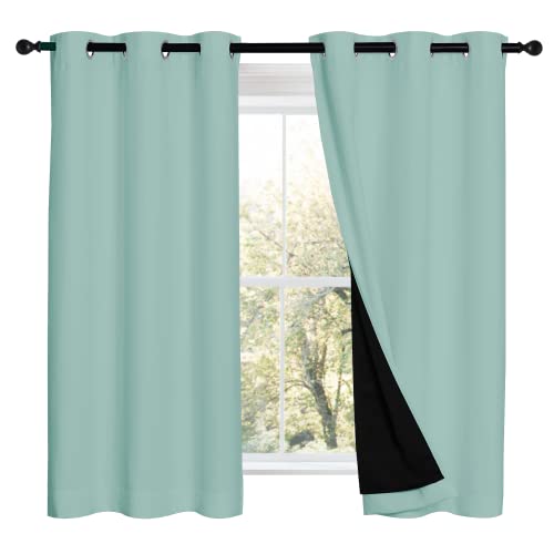 Image of NICETOWN 100% Blackout Curtains 54 inches Long, Double-Deck Completely Blackout Window Treatment Thermal Insulated Lined Drapes for Small Window (Aqua Blue, 1 Pair, 42 inches Width Each Panel)