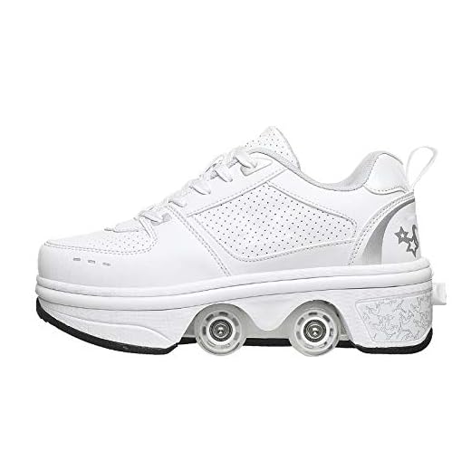 AQSG Zapatillas Deportivas Zapatillas Deportivas Zapatillas De Skate para Niños Zapatillas con Ruedas Ruedas De Skate Zapatillas Deportivas Zapatillas De Gimnasia para Niñas Navidad Pascua,White-36