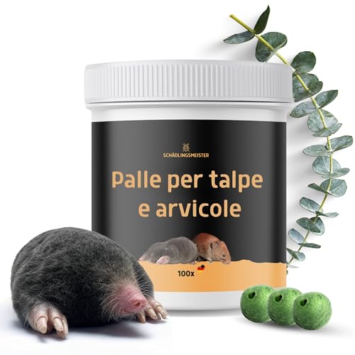 SCHÄDLINGMEISTER® Repellente per talpe e arvicole - 100 palline - Profumo di limone EUCALIPTO - Biodegradabile - Efficace contro talpe e arvicole - Prodotto in Germania