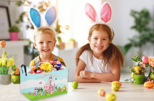 Image of Rectangular Easter Dinosaur Basket,Dinosaur Basket.Cute Baskets for Room Decor, Kids Baskets with Handles.Books Bins,Gifts Box. (Cute dinosaur)
