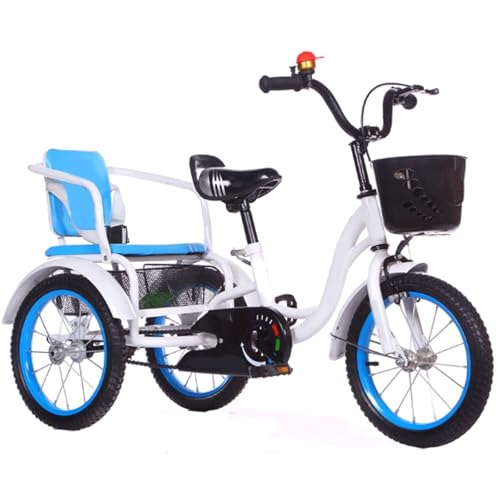 Bicicleta de Tres Ruedas for niños, Triciclo for niños y niñas, Bicicletas de Tres Ruedas con Altura Ajustable, Marco de Acero(Blue,14-Inch)