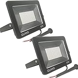 QUANS 50W Cool White 12V 24V 36V 48V 60V DC AC LED Outdoor Security Wash Marine Wall Flood Light Lamp, IP65 Waterproof 12-60VDC AC Input Low Voltage No Plug, 2 Pack with Stake Spike Stand