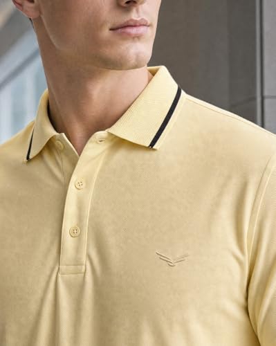 Image of NOBERO Men's Travel Polo T-Shirt | Premium Cotton Stretch Fabric | Anti-Odor & Water-Repellent | UPF 50+ Sun Protection | Regular Fit Polo Collar Casual Wear