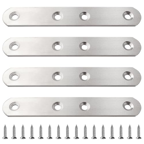 VooGenzek 4 Pezzi 125x20x2.5 mm Staffe Angolari Piatte, Piastre di Rammendo in Acciaio Inox, Piastre di Giunzione Piatte, Staffe Piatte per Rammendare, con 16 Pezzi Viti, per Riparare Mobili in Legno