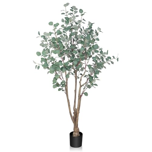 6FT Artificial Eucalyptus Tree Indoor, Tall Faux Eucalyptus Plant with Pre-Potted Realistic Silk...