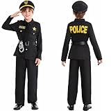 [Diki Home] 子供 警察服 ポリス 警察官 男の子 女の子 ハロウィン 仮装 刑事 お巡りさん 可愛い 人気 コスプレ キッズ 長袖 パーティー イベント 演出服 6点セット 男女兼用 (XS)